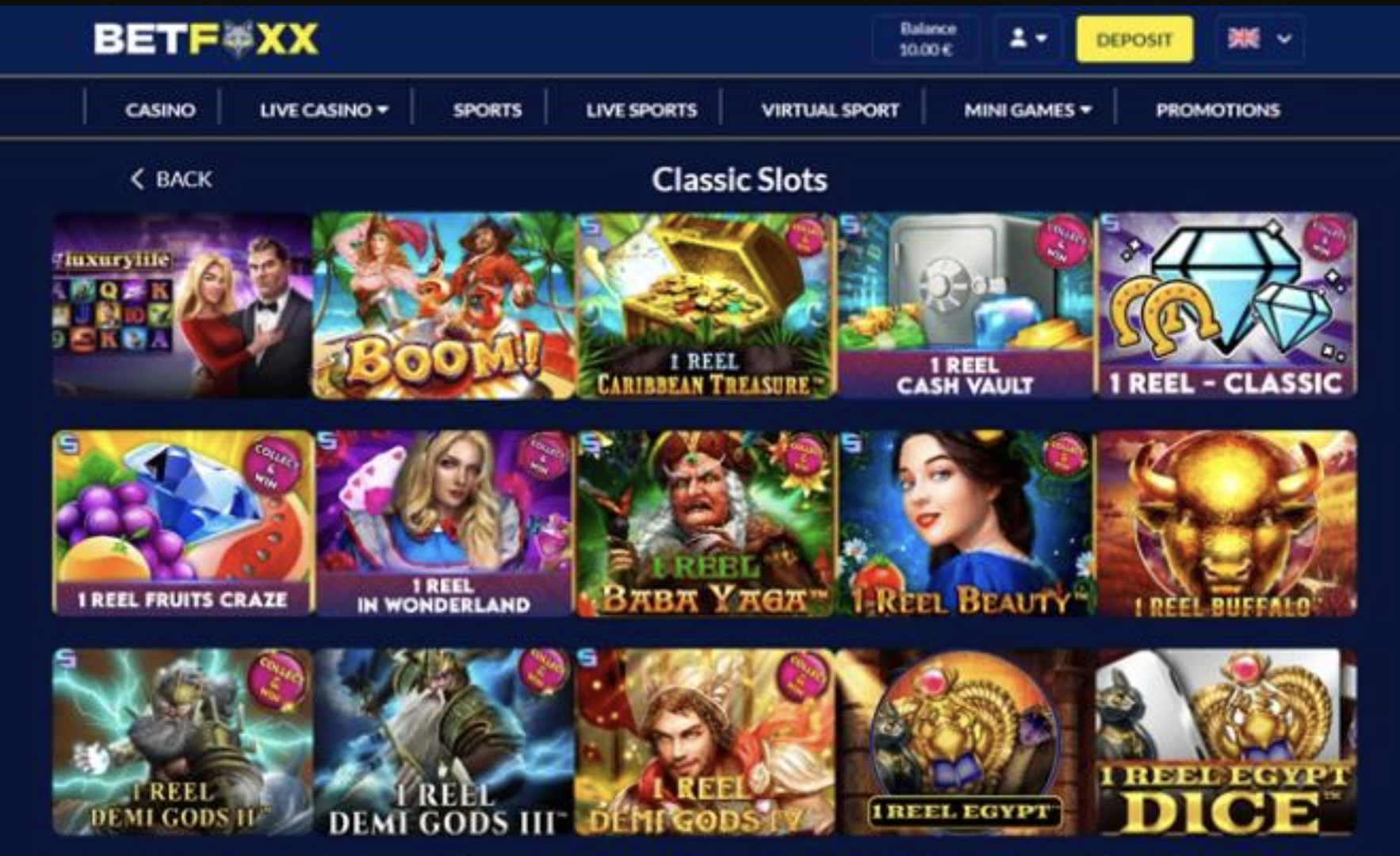 Betfoxx Casino games lobby – slots and live dealer UK